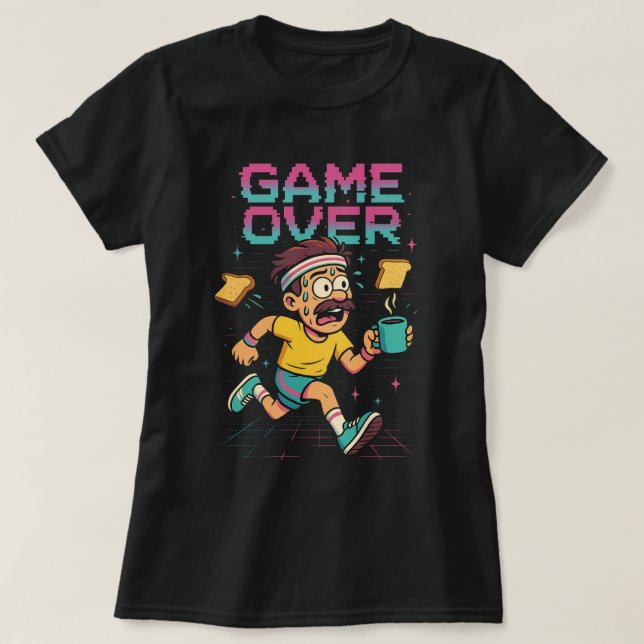 T-shirt Retro “Game Over” Coffee Rush – Funny Running Cart (Design devant)