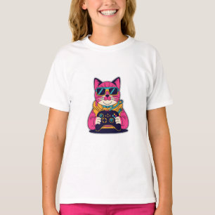 T-shirt Retro Gamer Cat - 80s Vibes Neon Gaming Tee