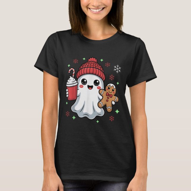 T-shirt Retro Ghost Beanie Christmas Holiday Xmas Coffee G (Devant)