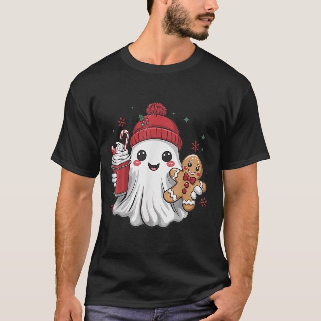 T-shirt Retro Ghost Beanie Christmas Holiday Xmas Coffee G (Devant)