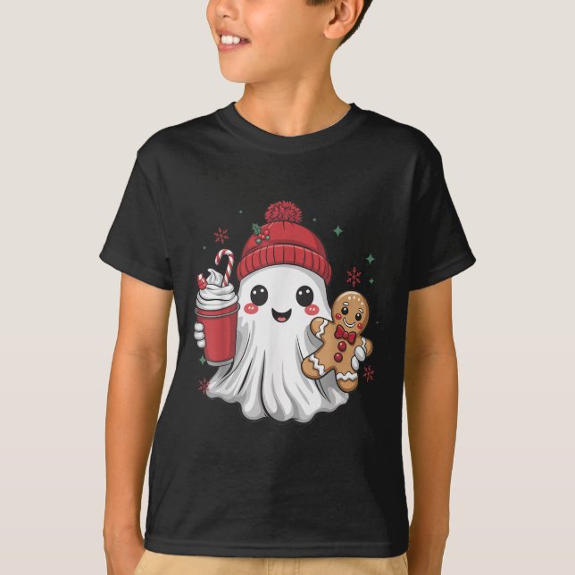 T-shirt Retro Ghost Beanie Christmas Holiday Xmas Coffee G (Devant)