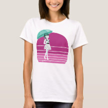 Retro Girl avec parapluie et coucher de soleil vin