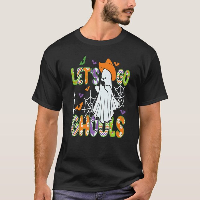 T-shirt Retro Groovy Let's Go Ghouls Ghost 70s Spooky Hall (Devant)