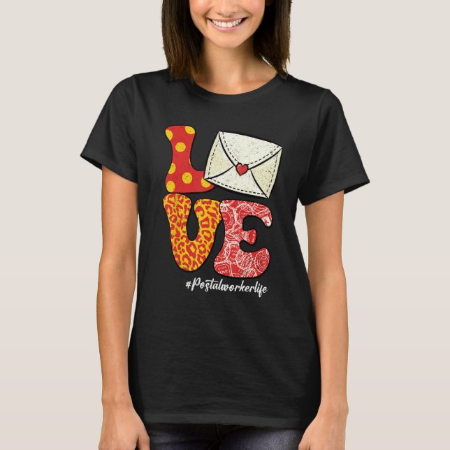T-shirt Retro Groovy LOVE Letter Envelope Leopard Postal W (Devant)