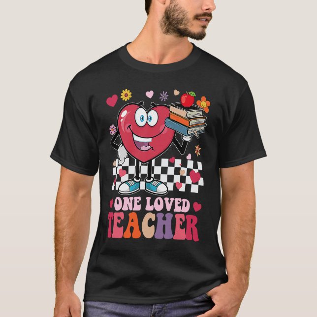 T-shirt Retro Groovy One Loved Teacher Heart Valentines Da (Devant)