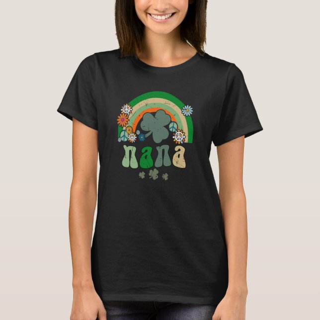 T-shirt Retro Groovy St Patrick Rainbow Nana Cute Family M (Devant)
