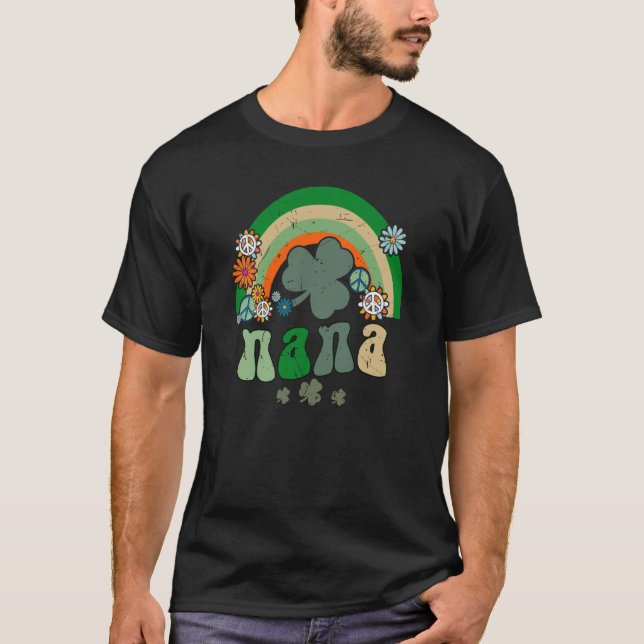 T-shirt Retro Groovy St Patrick Rainbow Nana Cute Family M (Devant)