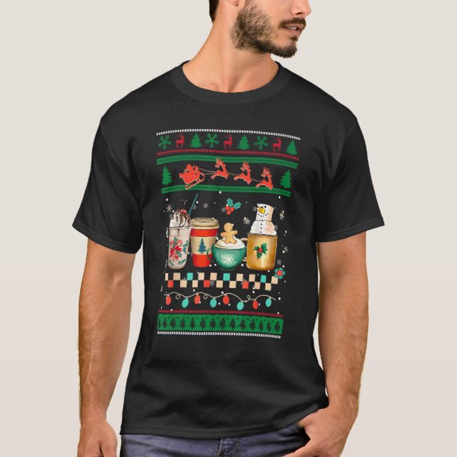 T-shirt Retro Groovy Ugly Christmas Coffee Winter Cozy Xma (Devant)