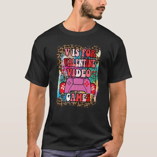 T-shirt retro grovy V est pour les jeux vidéo Funny Valent (Devant)