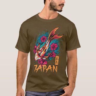 T-shirt Retro Grunge Japan Kanji Flowers Vintage Koi Carp