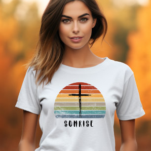 T-shirt Retro Grunge Sunset Cross Fidèle chrétien