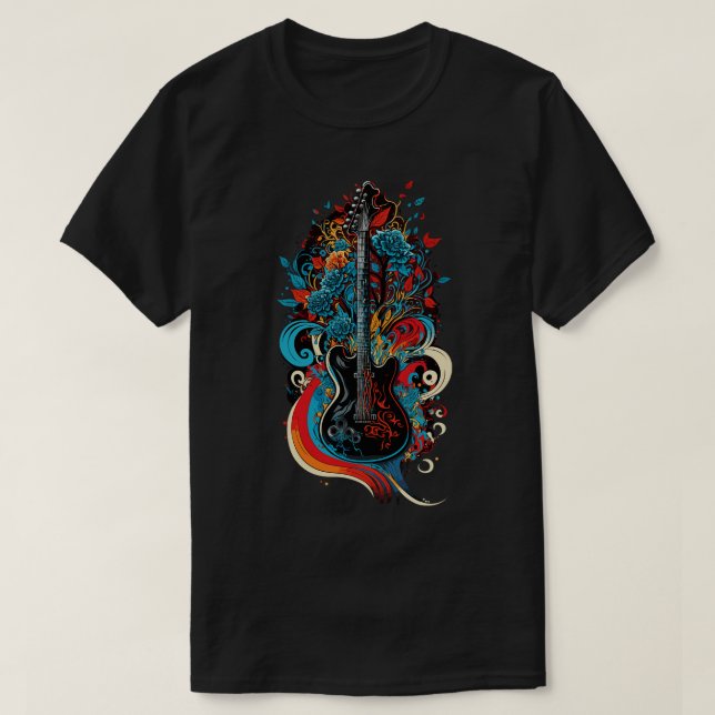 T-shirt Retro Guitar Gift Guitariste Rock Concert Festival (Design devant)
