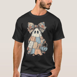 T-shirt Rétro Halloween bleu Denim Patchwork Quilt Ghost S