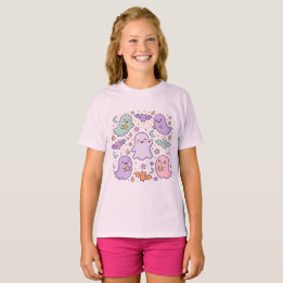 T-Shirt rétro Halloween pour enfants, rose effraya