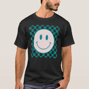 T-shirt Retro Happy Face À damiers Motif Smile Face Tre
