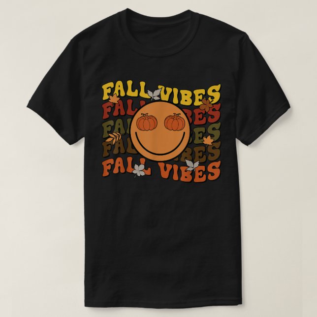 T-shirt Retro Happy Face Automne Vibes Citrouille Automne  (Design devant)