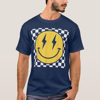 T-shirt Retro Happy Face Distressed Checkered Pattern Smil