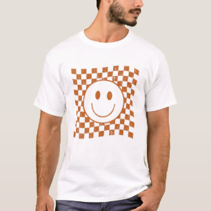 T-shirt Retro Happy Face S Smiley Face À damiers Motif T