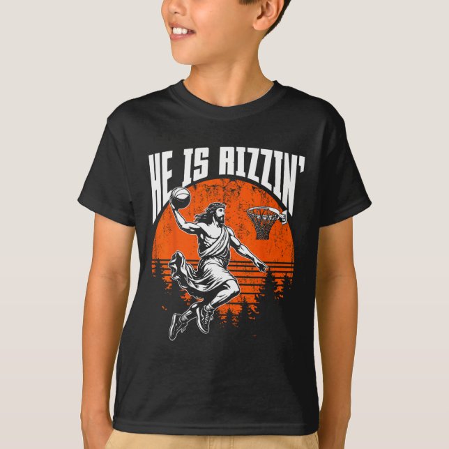 T-shirt Retro He Is Rizzin' Jesus Sketll Player Lover Chri (Devant)