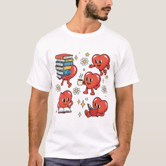 T-shirt Retro Heart Book Lovers