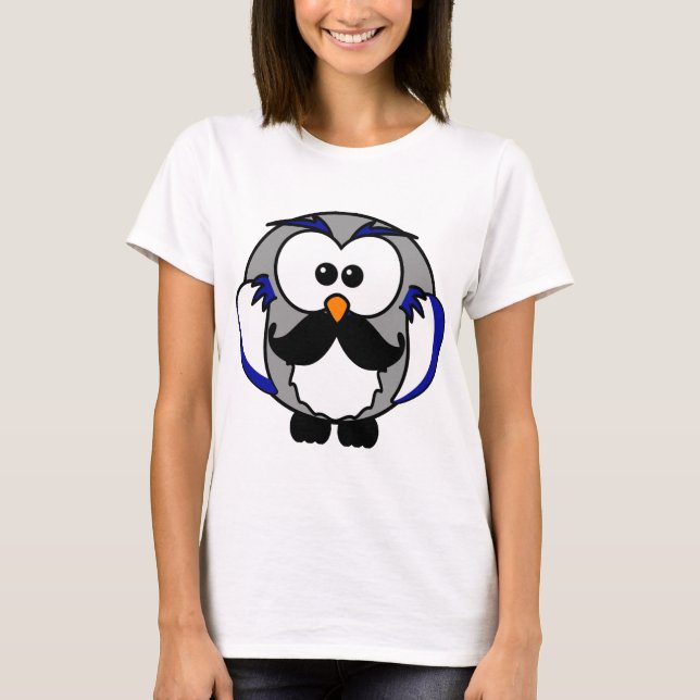 T-shirt Rétro hibou noir drôle de moustache de guidon (Devant)