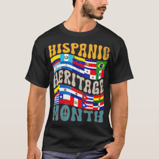 T-shirt Rétro Hispanic Heritage Month Latino Flag All Coun