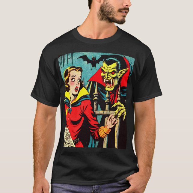 T-shirt Retro Horror Vampire Comics (Devant)