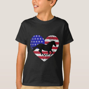 T-shirt Retro Horse American Flag Heart 4 juillet Usa Pa