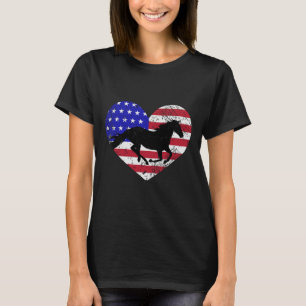 T-shirt Retro Horse American Flag Heart 4 juillet Usa Pa