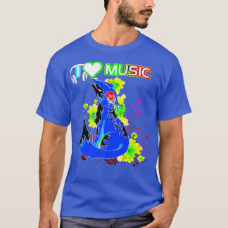 T-shirt Retro I Love Music FoxColorful Old Skool Hip Hop A