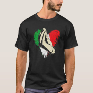 T-shirt Retro Italien Drapeau Coeur Italie Gesture à main 