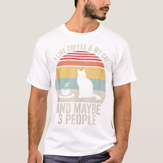 T-shirt Rétro J'Aime Café Mon Chat Et Peut-Être 3 Peop (Devant)