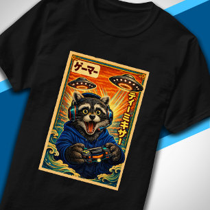 T-shirt Rétro Japonais Vintage OVNI Raton Laveur Drôle Gam