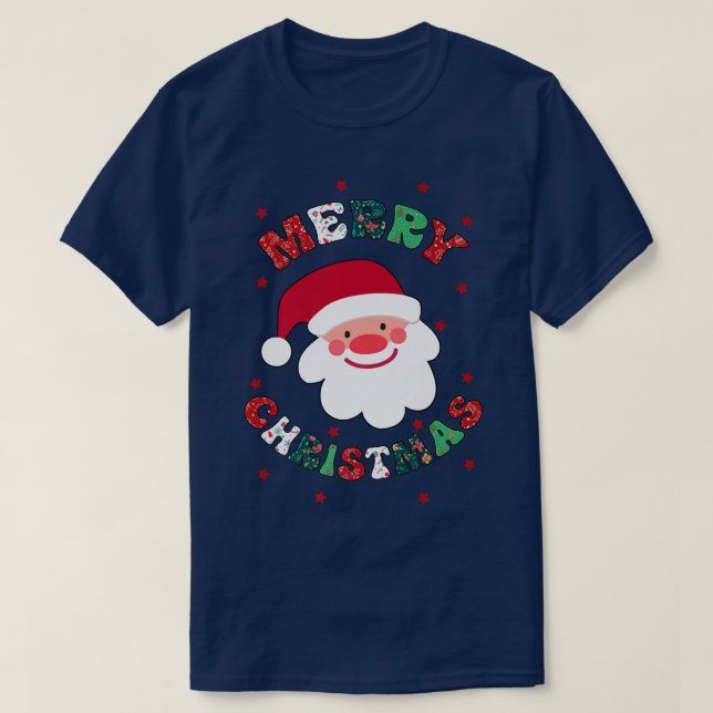 T-shirt Retro Joyeux Noël mignon Père Noël Famille Chri (Design devant)