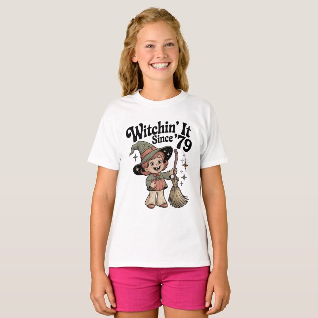 T-shirt Retro Kids Halloween 70s Cute Witch  Tee (Devant entier)