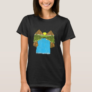 T-shirt Retro Lake Mountain Sun Landcape Forest