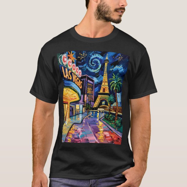 T-shirt Retro Las Vegas Van Gogh Style Casino Nuit Ville (Devant)