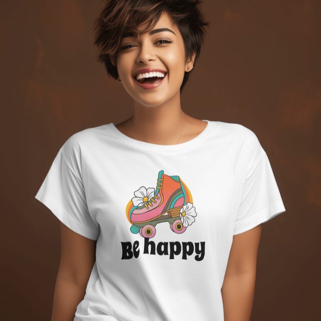T-shirt Retro les années 70 Soyez heureux Patinage Floral (Créateur téléchargé)