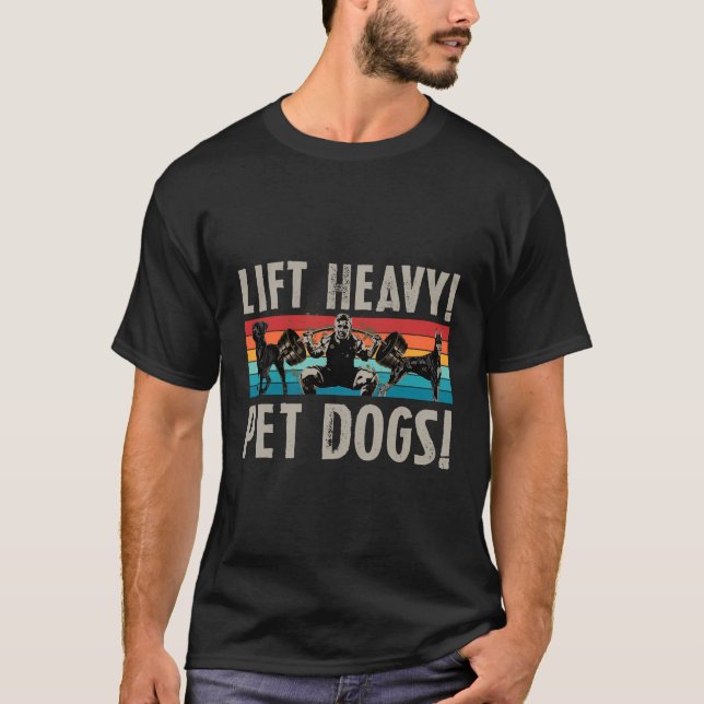 T-shirt Retro Lift Heavy Pet Dogs Bodybuilding Weightlift (Devant)