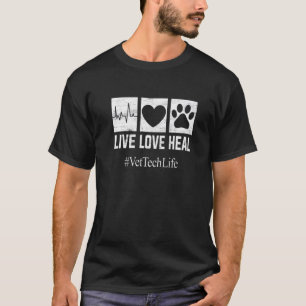 T-shirt Retro Live Love Heal Vet Tech Vie Vétérinaire