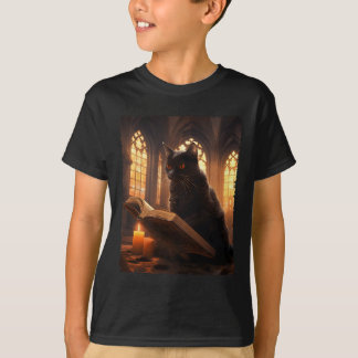 T-shirt Retro Livre de lecture de chat noir Vintage Hallow