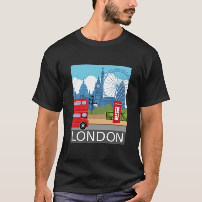 T-shirt Retro London skyline Landmarks (Devant)