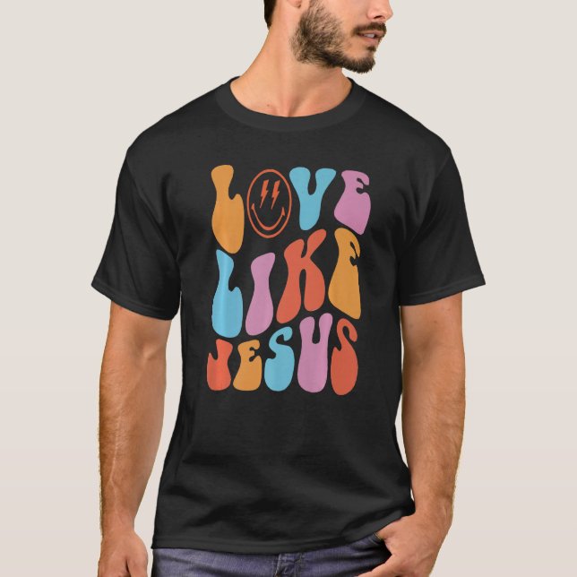 T-shirt Retro Love Like Jesus Smiling Face Christian Relig (Devant)