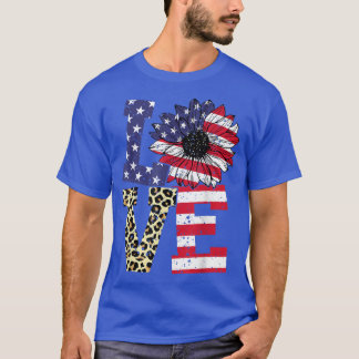 T-shirt Rétro Love Sunflower Leopard USA Flag Patriotic 4t