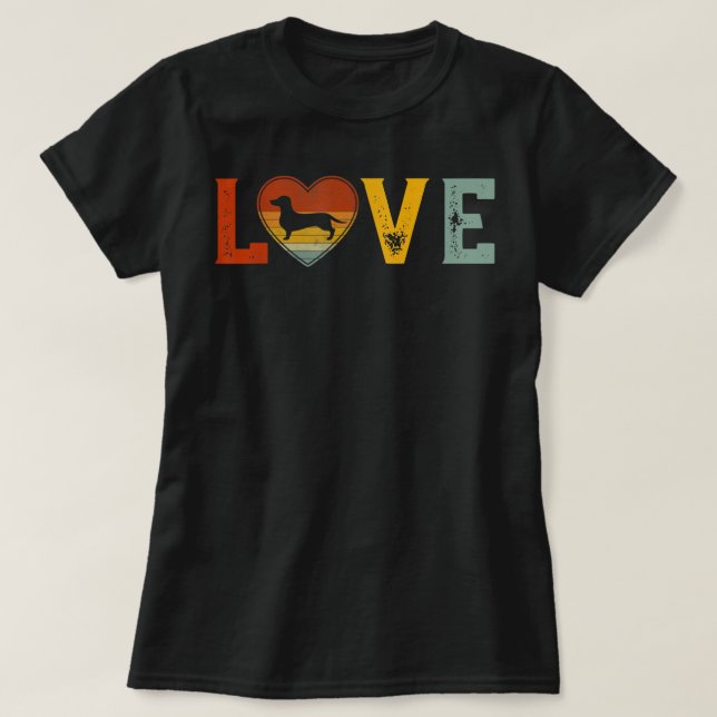 T-shirt Retro Love thème mignon Dachshund Chien Vallée gra (Design devant)