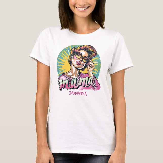 T-shirt Retro Mama Pop Art personnalisé (16) (Devant)