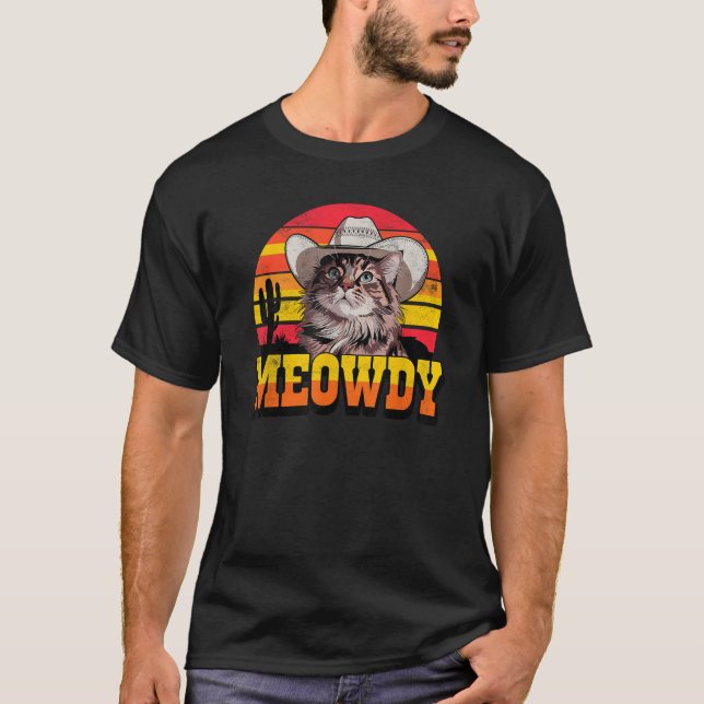 T-shirt Retro Meowdy Cowboy Cat Western Texas Cats Kitten  (Devant)