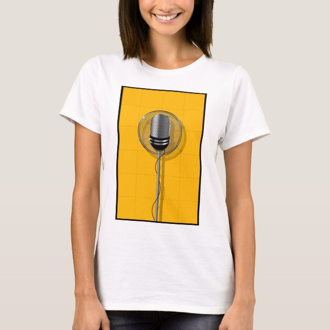 T-shirt Retro Microphone on Bold Yellow (Devant)