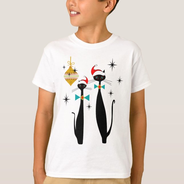 T-shirt Retro Mid Century Modern Cool Cat Christmas  (Devant)