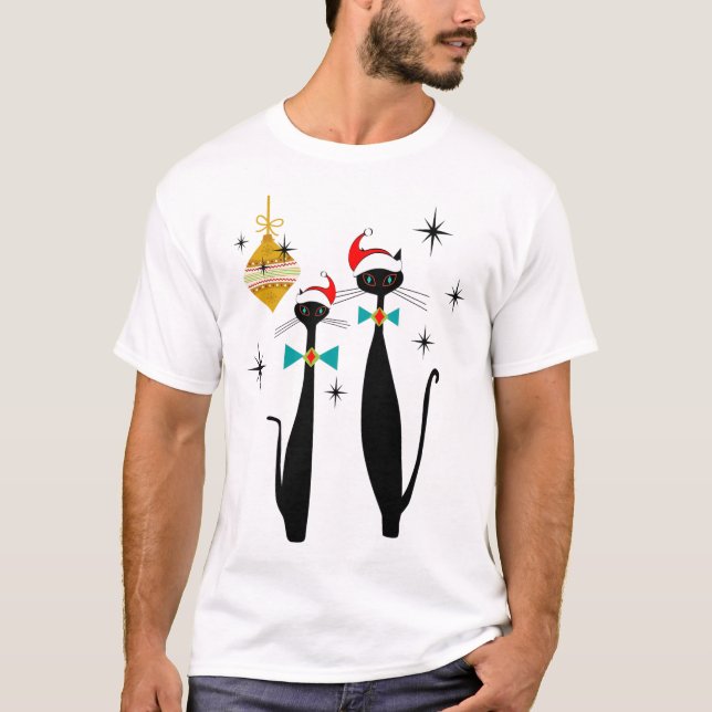 T-shirt Retro Mid Century Modern Cool Cat Christmas  (Devant)
